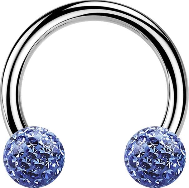 Produktbild Star Piercing Micro Circular Barbell silber mit zwei Kristall Kugeln hellblau Epoxy Schutzschicht (ohne Messing, Titan)