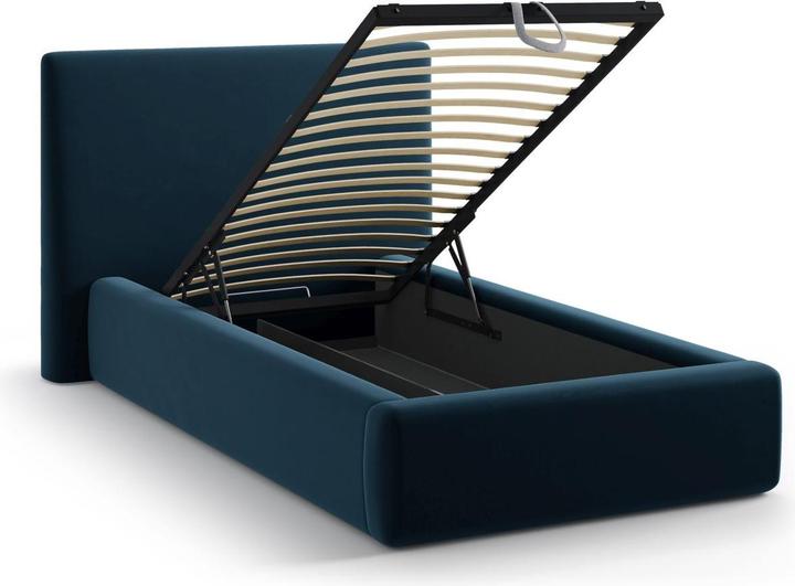 Actual product image Micadoni Velvet Storage Bed With Headboard, "Amy", Navy Blue, 220x130x95 Made in Europe (90 x 200 cm)