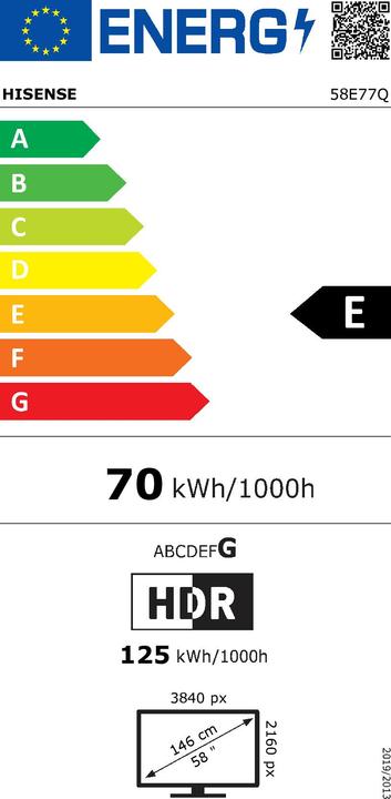 Energie-Label Hisense TV 58E77Q (58", QLED, UHD, 2025)