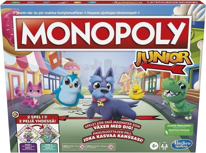Productafbeelding Monopoly Junior, 2-zijdig bord, 2 spellen in één, Monopolyspel voor jongere kinderen, Kinders