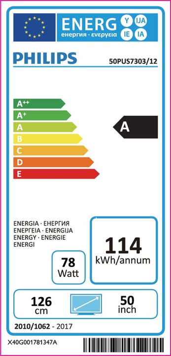Label énergétique Philips 50pus7303/12 (50", LCD, 4K, 2018)
