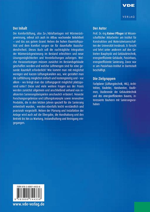 Produktbild Wohnungslüftung im Bestand (Deutsch, Rainer Pfluger, 2019)