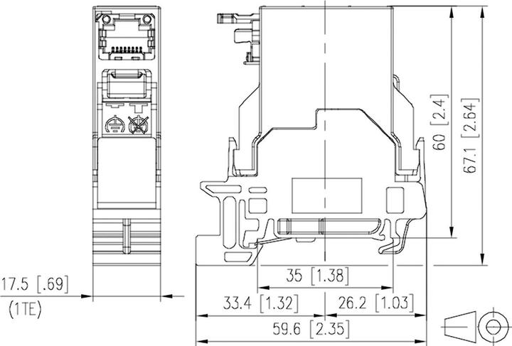 Actual product image Metz Connect Network socket for top-hat rail mounting 6 Plug-in direction 90º