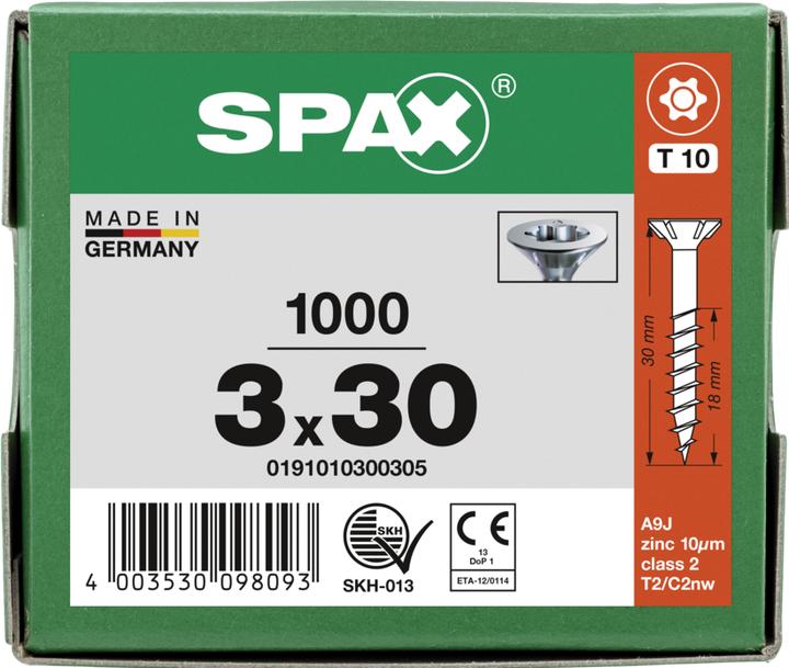 Actual product image Spax Countersunk Head Brake Pads T-Star Plus T10 Partially Threaded (1000 Screws per piece)