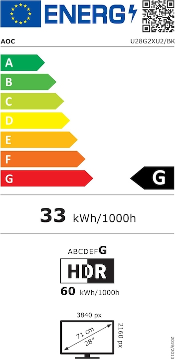 Label énergétique AOC U28G2XU2/BK (3840 x 2160 pixels, 28")