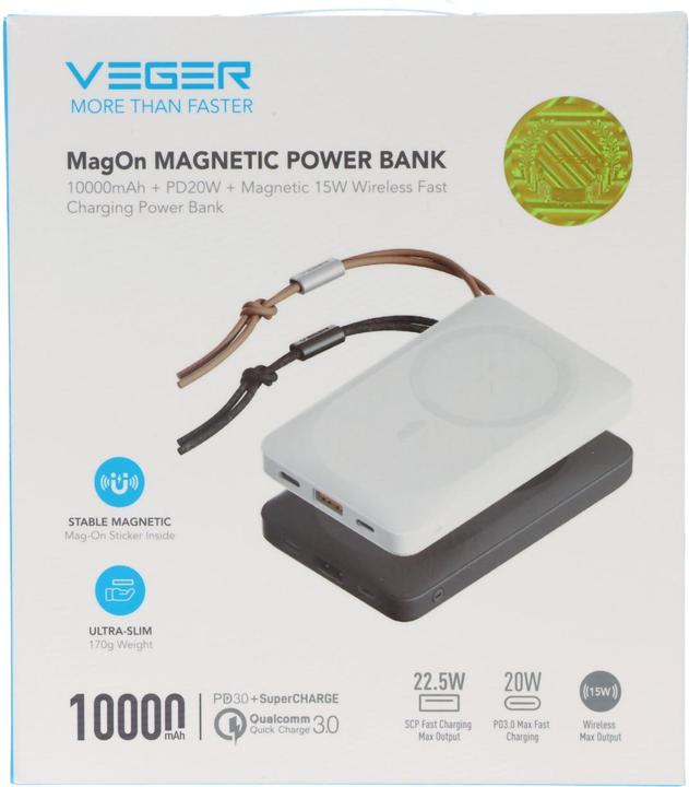 Actual product image AccuCell MagOn magnetic power bank with 10,000mAh capacity, QC3.0, compatible with MagSafe (15 W)