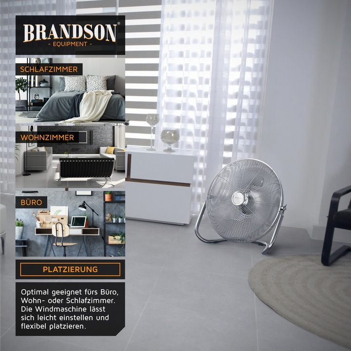 Actual product image Brandson Wind machine, fan retro, 160W, floor fan, high air flow, tiltable (69 dB)