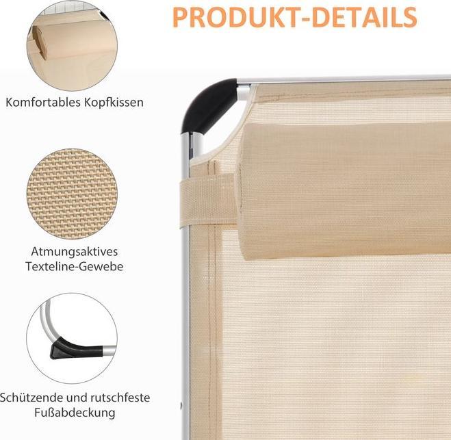 Produktbild Swisshandel24 Sonnenliege Gartenliege Alu Stoffliege Relaxliege 5-fach verstellbar faltbar ergonomisch Netzstoff B (165 cm)