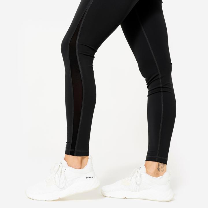 Produktbild Domyos Leggings Damen hoher Taillenbund Mesheinsatz - schwarz (W28/L31)