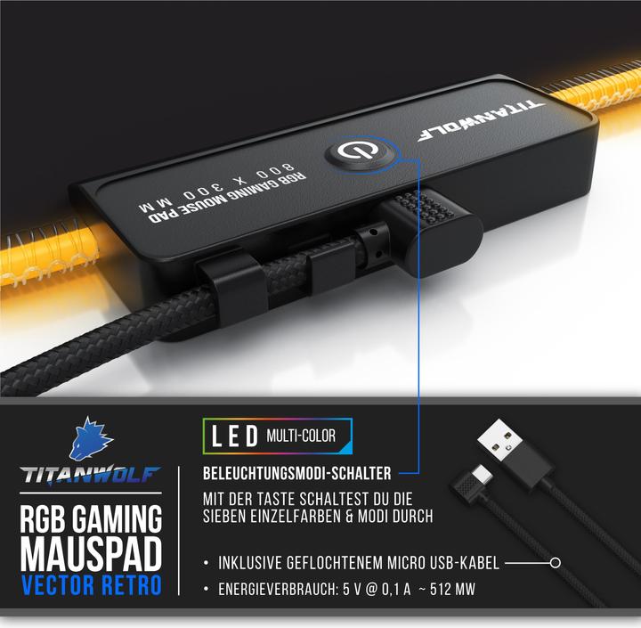 Actual product image Titanwolf Gaming Mouse Pad, RGB Mouse Pad XL, 800 x 300 mm, improves precision & speed