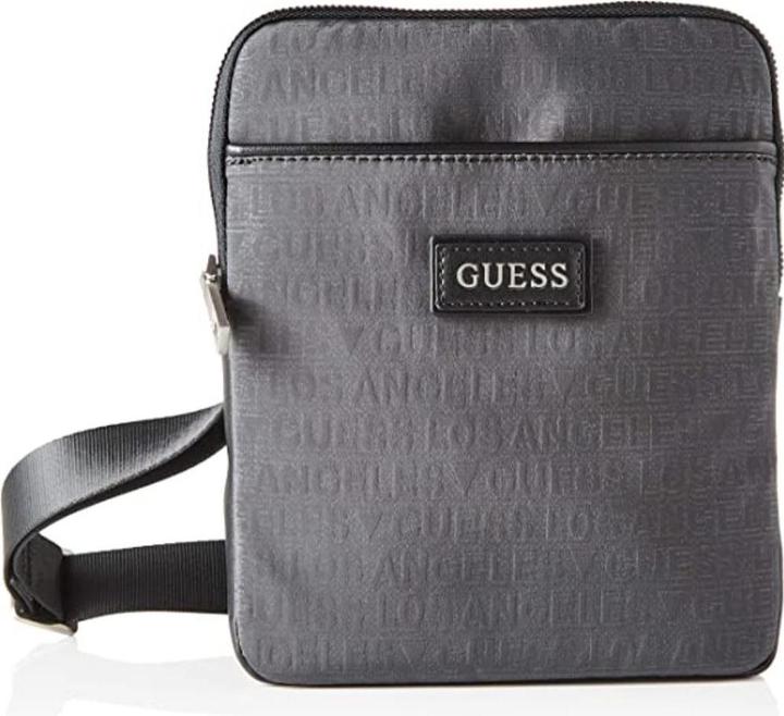 Guess Dan, Flat Top Zip, Textile Crossbody Bag, Grey, 19 x 23 x 2.5 cm, Fo