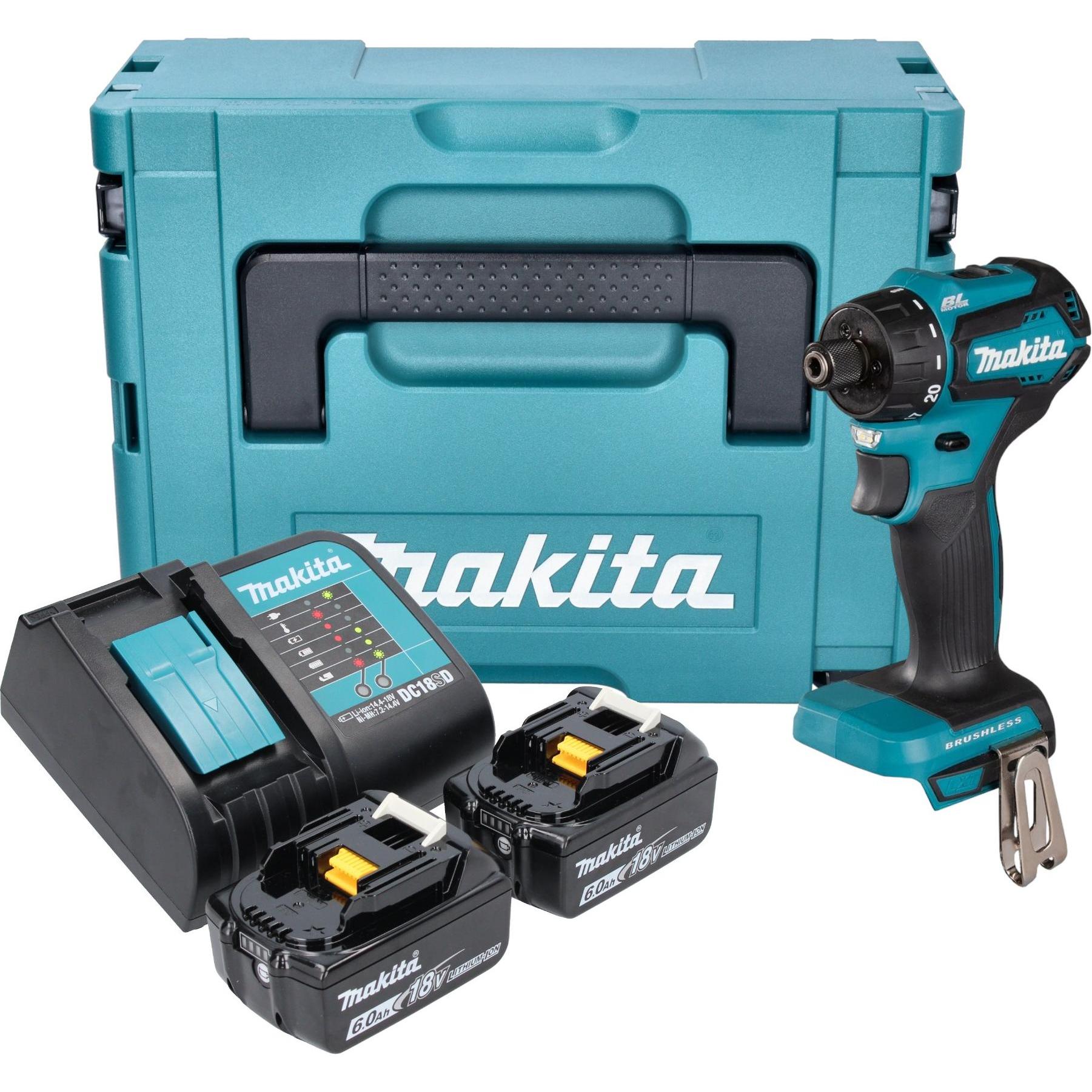 Thumbnail - Makita, Bohrmaschine + Akkuschrauber, DDF 083 SGJ Akku Bohrschrauber 18 V 40 Nm 1/4" Brushless + 2x Akku 6,0 Ah + Ladege...