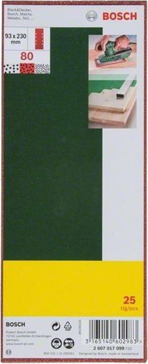 Produktbild Bosch Zubehör Schwingschleifer-Schleifblatt-Set, 25-teilig, 8 Löcher, 93 x 230 mm, 80 (80)