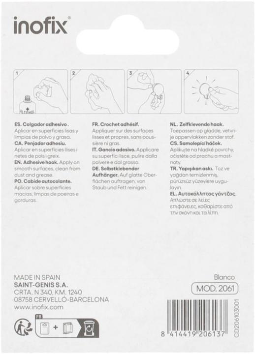 Image du produit Inofix Crochet adhésif Thomas, blanc, 2 pièces