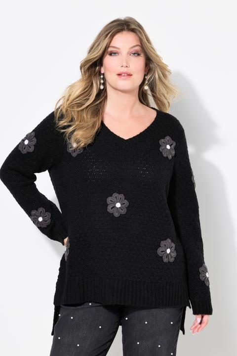 Immagine prodotto Miamoda Pullover, Classic Fit, 3D Blüten, Seitenschlitze (46, 48)