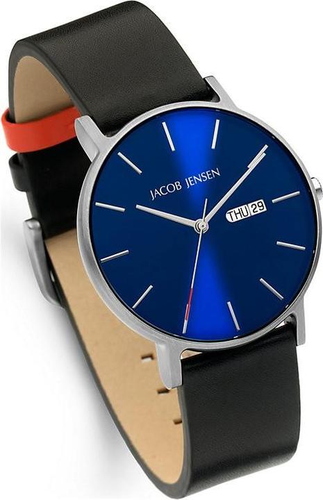 Productafbeelding Jacob Jensen 161 Horloge Nordic titanium-veganleder zwart-blauw-rood 40 mm. (40 mm)