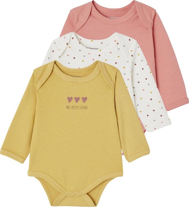 Image du produit Vertbaudet Collection Bio : Lot de 3 bodies bébé manches longues à enfiler, coeurs (56)