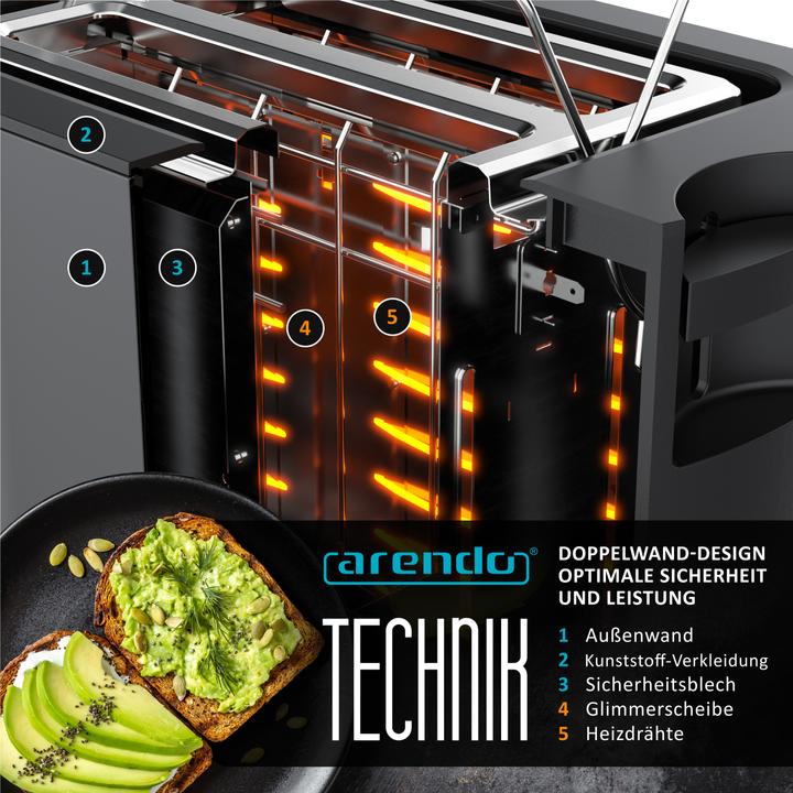 Actual product image Arendo Toaster stainless steel 2 slices short slot, display with remaining time indicator, touch panel