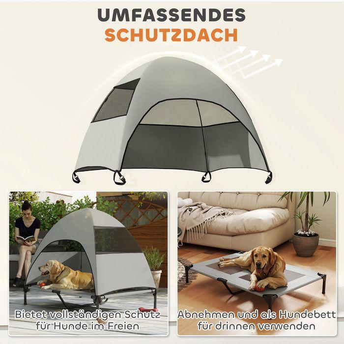 Produktbild Swisshandel24 Hundeliege Outdoor mit Dach, Erhöhtes Hundebett für Grosse Hunde, 106 x 76 x 99 cm, Hellgrau (Hund)