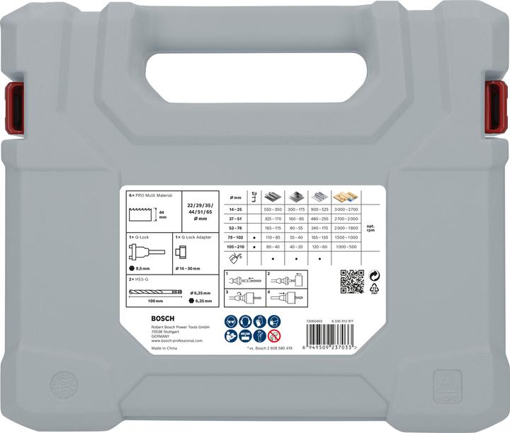 Produktbild Bosch Professional Zubehör PRO Multi Material Lochsäge Q-Lock Halter-Set, 10-tlg. (22 mm, 29 mm, 35 mm, 44 mm, 51 mm, 65 mm)