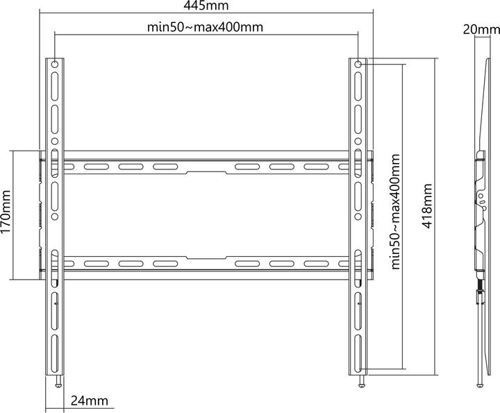 Actual product image Manhattan Ultra-flat TV wall bracket, rigid (Wall, 70", 45 kg)