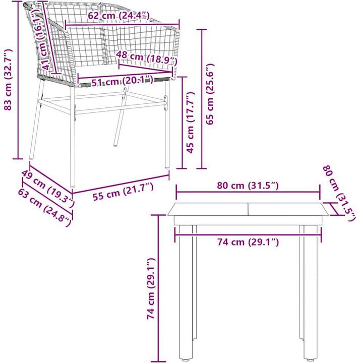 Produktbild vidaXL Garten Essgruppe (80 x 80 x 74 cm)