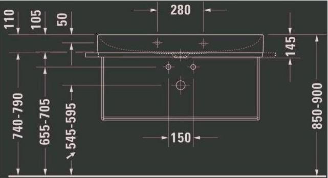 Actual product image Duravit Metal bracket DURASQUARE wallh for washbasin 235310 black matt (106.5 x 45 x 79 cm)