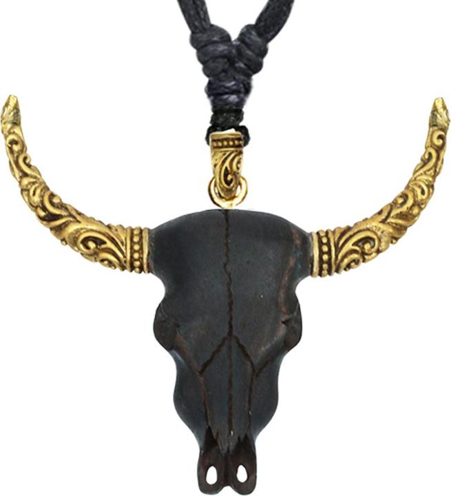 Image du produit Star Piercing Collier noir pendentif doré crâne de buffle d'eau en bois de fer (Laiton, Organique)