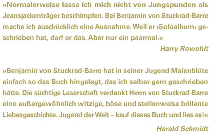 Nährwerte und Zutaten Soloalbum Jubiläumsausgabe (Deutsch, Benjamin v. Stuckrad-Barre, 2018)