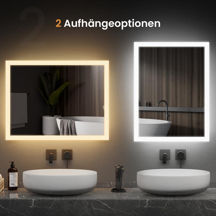 Produktbild Emke Badezimmerspiegel mit Beleuchtung 100*60cm,Beschlagfrei, 3000K/6500K,Tast Schalter (100 x 60 cm)