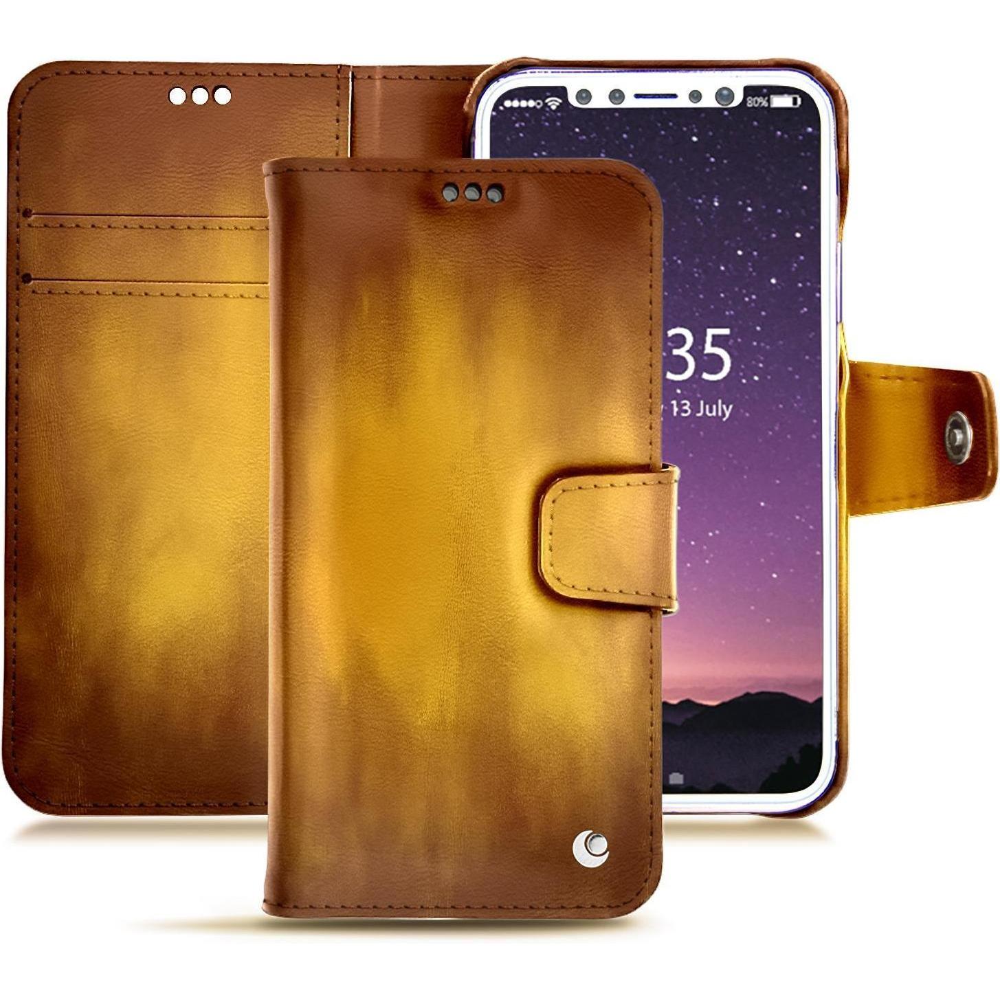 Noreve Lederschutzhülle Wallet (Apple iPhone XS), Smartphone Hülle, Gold
