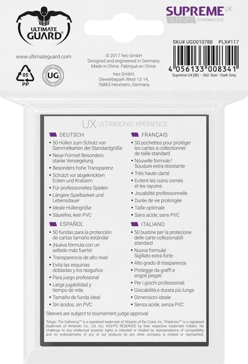 Actual product image Ultimate Guard UGD010788 - Supreme UX 50 card sleeves standard size, dark grey