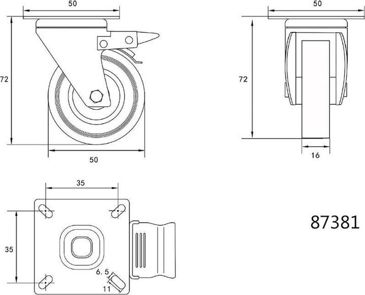Productafbeelding Toya Vorel zwenkwiel met grijze rubberen rem 50 mm