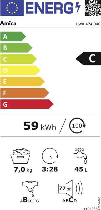 Energy Label Amica Washing machine (7 kg, Left)