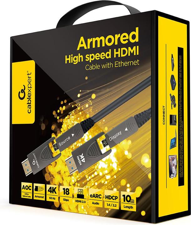 Produktbild Cablexpert GEMBIRD Aktywny kabel optyczny AOC High Speed HDMI D-A z Ethernetem AOC Armored Series 10m (10 m, HDMI, 2.0)