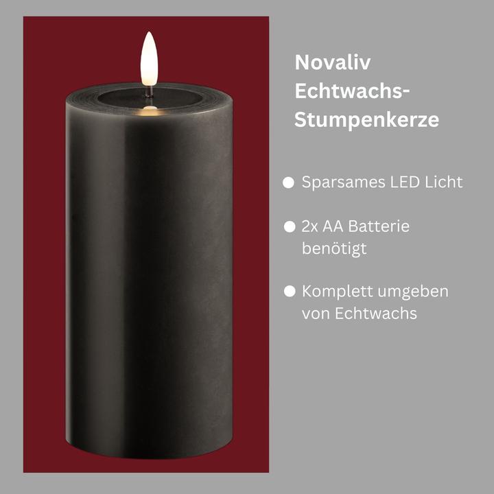 Produktbild Novaliv 6er Set Led Kerzen flackernde Flamme mit Echtwachspiegel grau 7,5cm ø 2x 15 cm, 2x12,5 cm, 2x10 cm (6x)