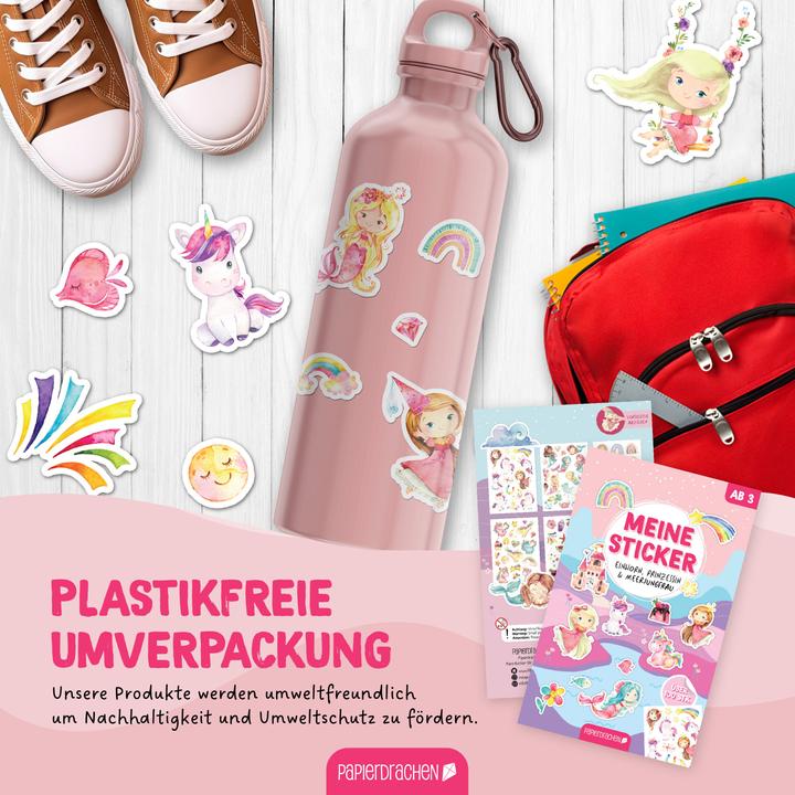 Produktbild Papierdrachen Stickerblock Einhorn, Prinzessin & Meerjungfrau (100 Sticker)
