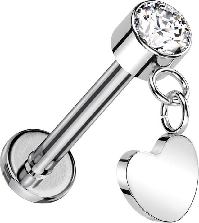 Produktbild Star Piercing Micro Threadless Labret silber Zylinder silber Kristall silber Anhänger Herz silber (ohne Messing, Titan)