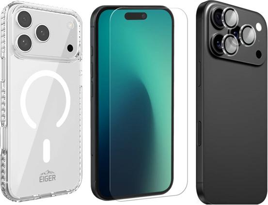 Eiger Étui pour iPhone 17 Pro + verre de protection + protection pour appareil photo (Apple iPhone 17 Pro)