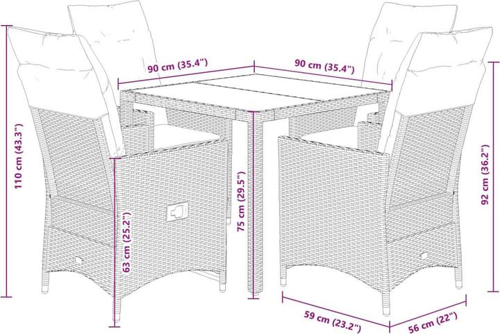 Produktbild vidaXL Garten Essgruppe (90 x 90 x 75 cm)