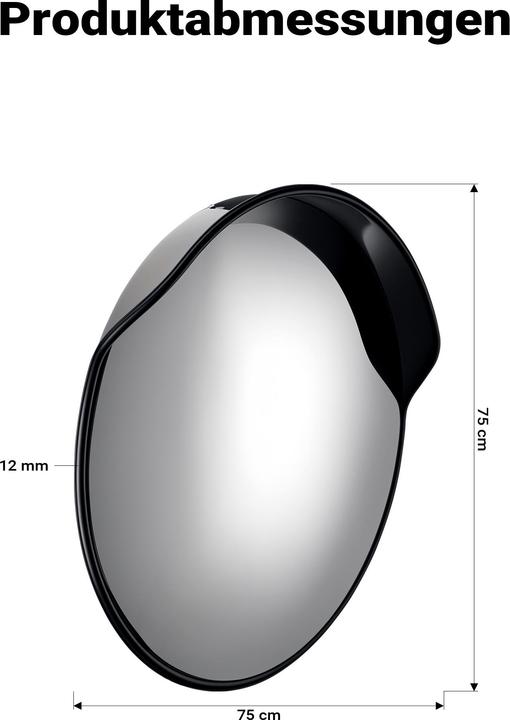 Actual product image Wiltec Verkehrsspiegel 75cm Konvexspiegel Schutzhaube Schwarz Sicherheitsspiegel (1.20 x 75 cm)