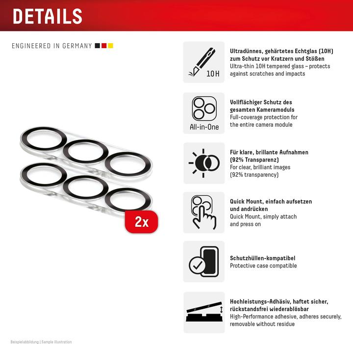 Produktbild Displex Full Cover Camera Lens Glass, Kamera Schutzglas, Platte, Doppelpack (2 Stück, Samsung Galaxy S25)