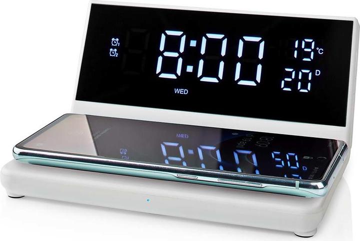 Produktbild Nedis Wecker Kabelloses Ladegreät Qi Zertifiziert 5/7.5/10 / 15 W USB-A Stecker 2 Alarmzeiten Snooze