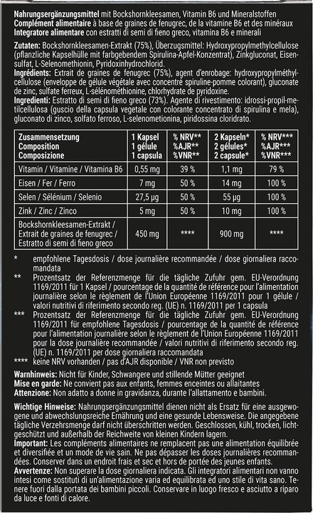 Valeurs nutritives et ingrédients Andropeak Capsule (60 pièce(s), Cachets, 70 g)