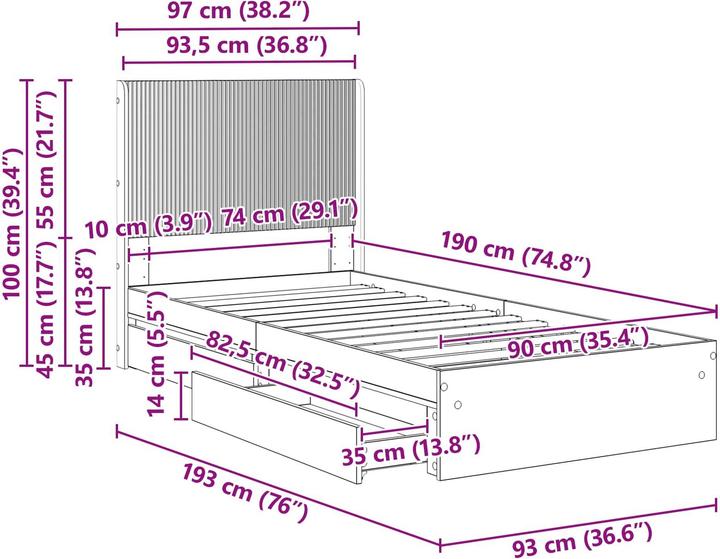 Produktbild vidaXL Bettrahmen (90 x 190 cm)