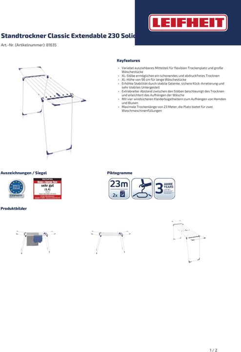 Produktbild Leifheit Standtrockner Classic Extendable 230 Solid (23 m)