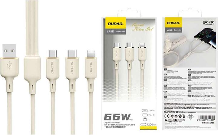 Image du produit Dudao Câble L7SE 3en1 USB-C - USB-C / Lightning / micro USB 66W 1,2m - beige (1.20 m, 66 W)