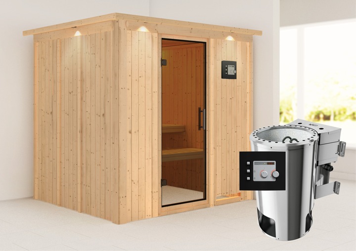 Actual product image Karibu Daria with roof wreath (Plug & Play 3,6 KW - Bio external control)