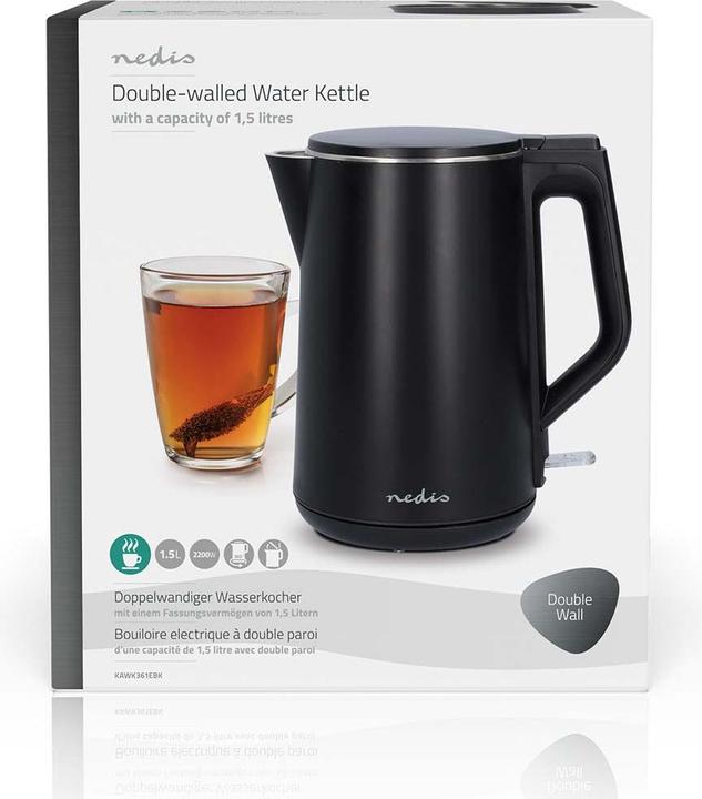 Actual product image Nedis Kettle | 1.5 l | Plastic | Black | 360 degree rotatable | Concealed heating element | Stri (1.50 l)