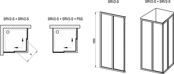 Actual product image Ravak Shower Wall Srv2-90 S Black+Glass Trans